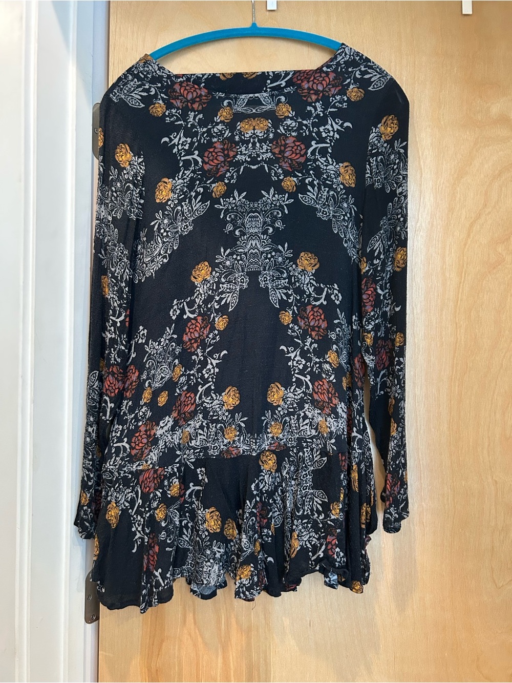 Free People Women’s Floral Long-Sleeve Tunic/Dress - Navy & Mustard/Rust Flowers